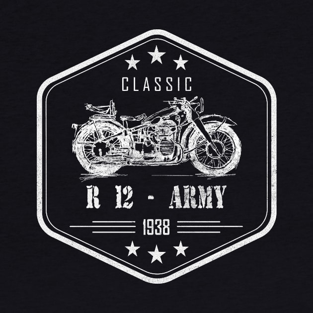 VINTAGE MOTORCYCLE R-12 ARMY - (For dark shirt) by HelloDisco